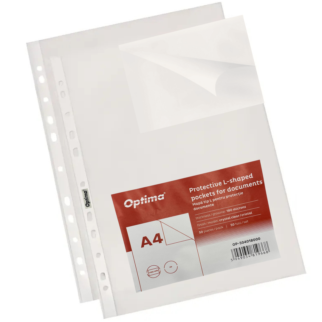 Mapa Protectie "l" Pentru Documente A4, Pp - 180 Microni, 50 Buc/set, Optima - Cristal