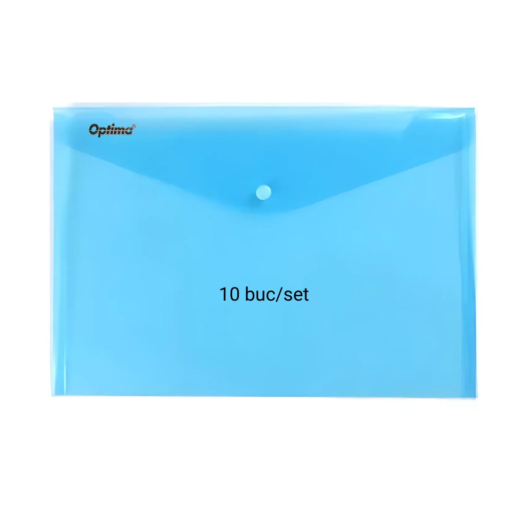 Mapa Pp Protectie Documente A4 Landscape, Inchidere Cu Capsa, 10/set, Optima - Albastru Transparent