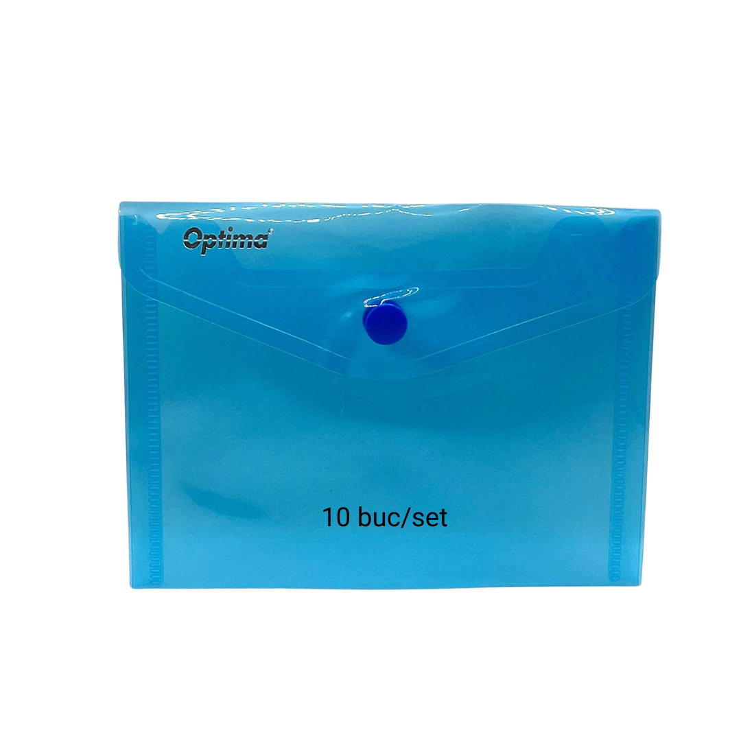 Mapa Pp Protectie Documente A6 Landscape, Inchidere Cu Capsa, 10/set, Optima - Albastru Transparent