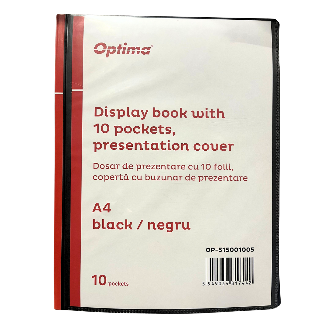 Dosar De Prezentare Personalizabil, A4, Cu 10 Folii, Coperta Rigida, Optima - Negru