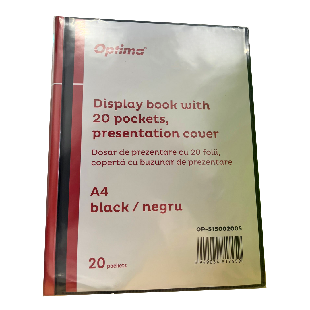 Dosar De Prezentare Personalizabil, A4, Cu 20 Folii, Coperta Rigida, Optima - Negru