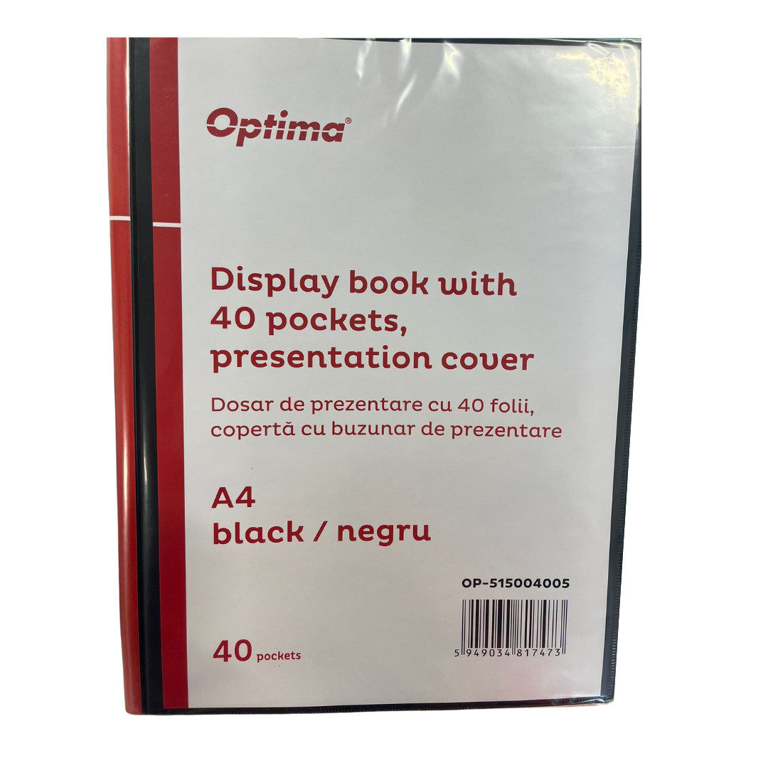 Dosar De Prezentare Personalizabil, A4, Cu 40 Folii, Coperta Rigida, Optima - Negru