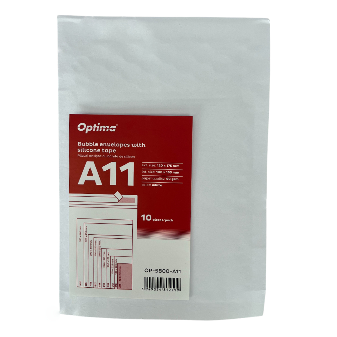 Plic Antisoc A11, 120x175mm - Ext., 100x165mm - Int., Lipire Siliconica, 10 Buc/set, Optima - Alb