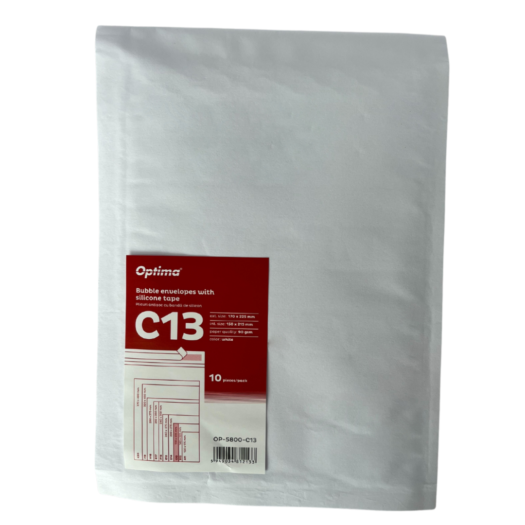 Plic Antisoc C13, 170x225mm - Ext., 150x215mm - Int., Lipire Siliconica, 10 Buc/set, Optima - Alb