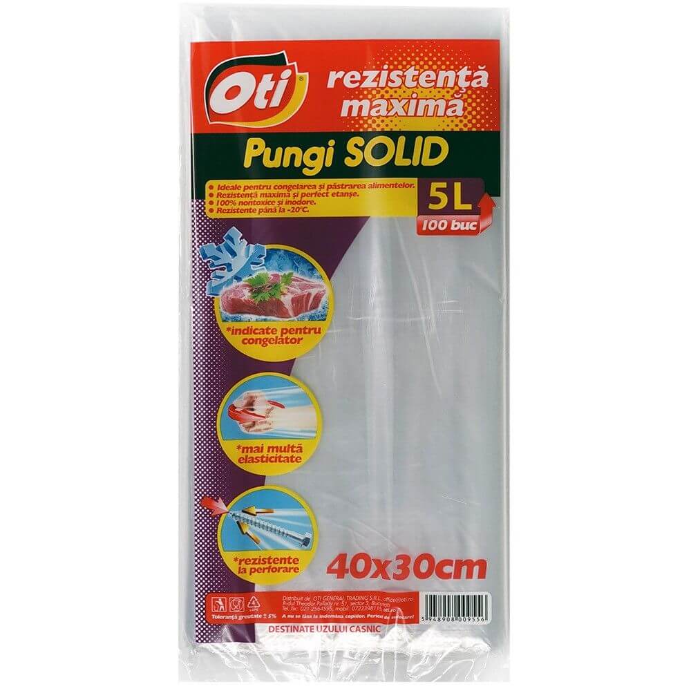 Set 100 Pungi Alimentare OTI SOLID 3 Kg, 300x400 mm, Pungi LDPE pentru Alimente, Pungi Alimentare pentru Congelator, Pungi pentru Congelarea Alimentelor, Pungi din Plastic pentru Alimente, Pungi pentru Pastrarea Alimentelor la Rece