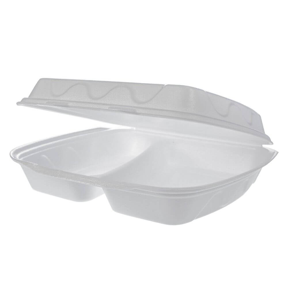 Caserole Meniu Oti, 24x21x7 cm, 100 Buc/Set, 2 Compartimente, Polistiren Expandat, Alb, Caserole Bicompartimentate cu Capac, Caserola Unica Folosinta Polistiren, Caserole Polistiren, Caserole Unica Folosinta, Ambalaje Catering, Caserole Fast Food