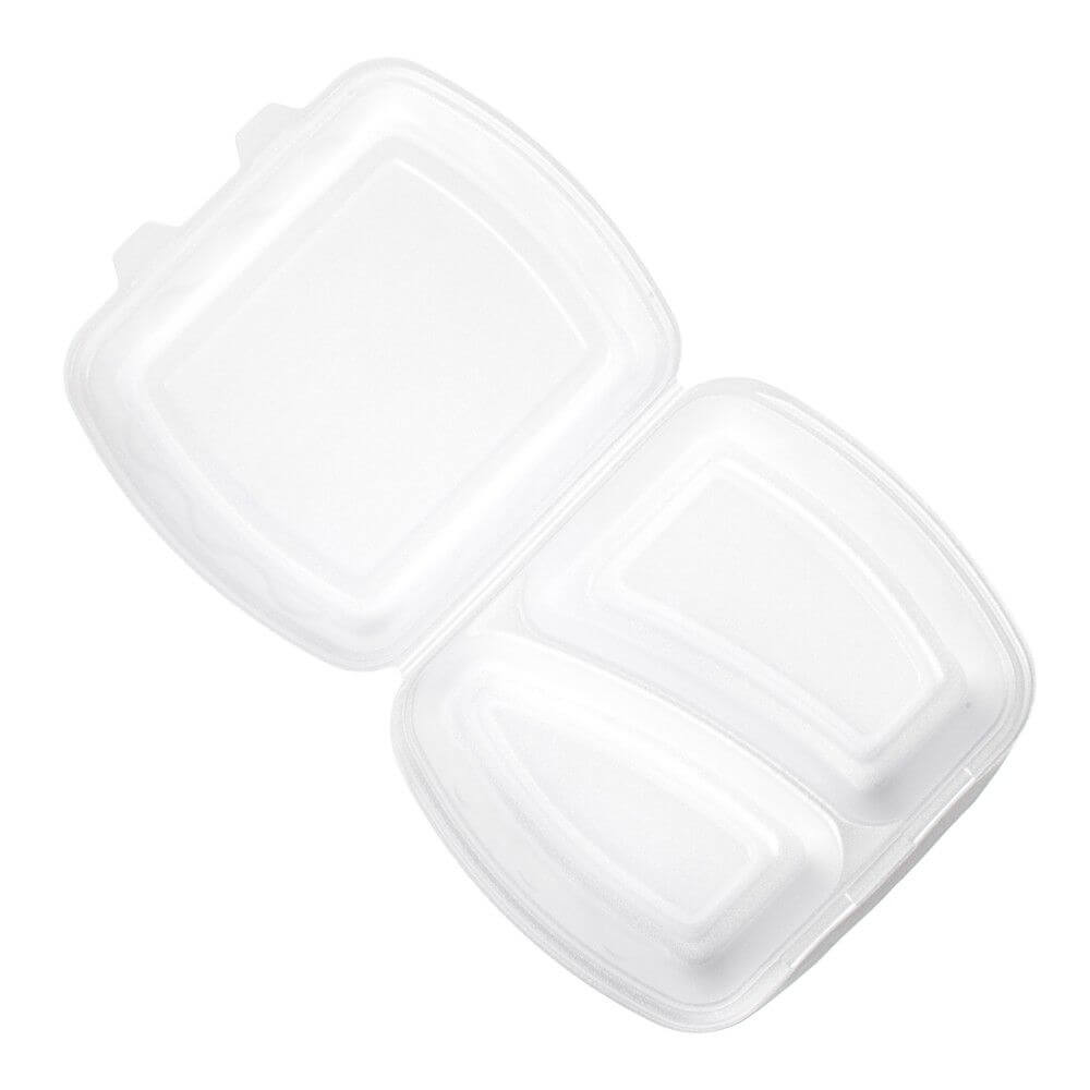 Caserole Meniu Oti, 24x21x7 cm, 100 Buc/Set, 2 Compartimente, Polistiren Expandat, Alb, Caserole Bicompartimentate cu Capac, Caserola Unica Folosinta Polistiren, Caserole Polistiren, Caserole Unica Folosinta, Ambalaje Catering, Caserole Fast Food
