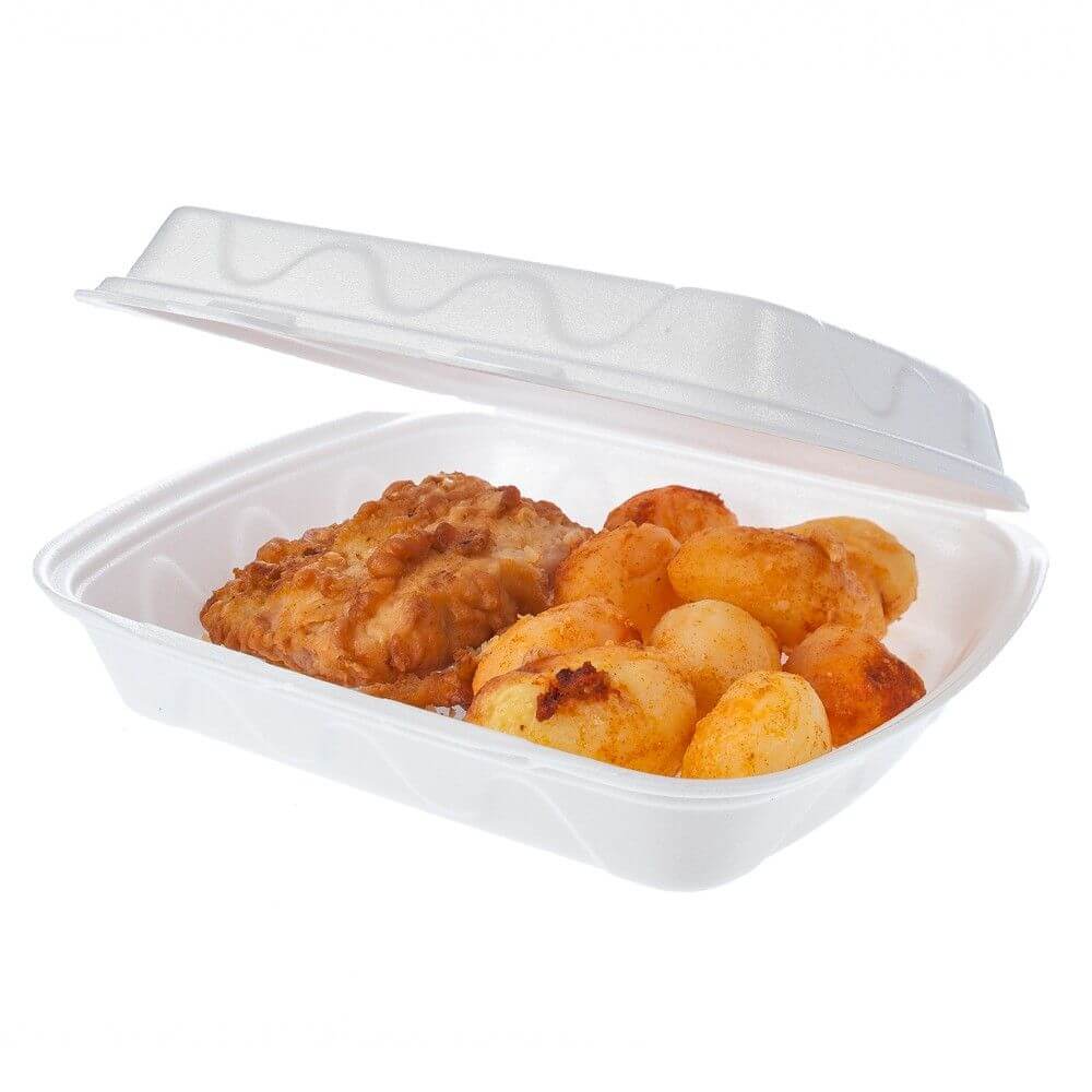 Caserole Meniu, 24x21x7 cm, 100 Buc/Set, Polistiren Expandat, Culoare Alba, Caserola Unica Folosinta Polistiren, Caserole Polistiren, Caserole Unica Folosinta Meniuri, Ambalaje Catering, Cutii Unica Folosinta Meniu, Caserole Fast Food, Caserola Meniu