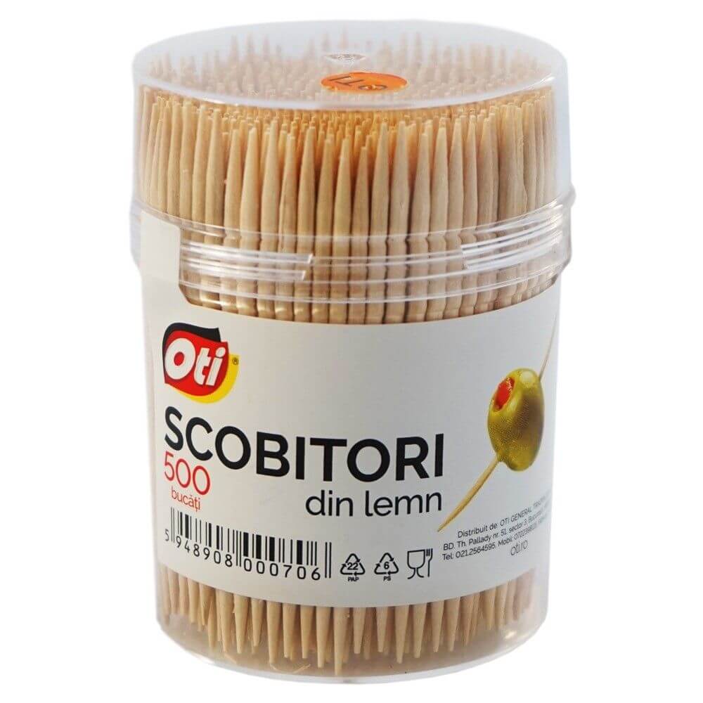 Scobitori din Lemn OTI, Lungime 65 mm, 500 Buc/Tub, Scobitori din Lemn Mesteacan, Scobitori pentru Petreceri, Scobitori pentru Aperitive, Scobitori Festive, Scobitori pentru Picnic