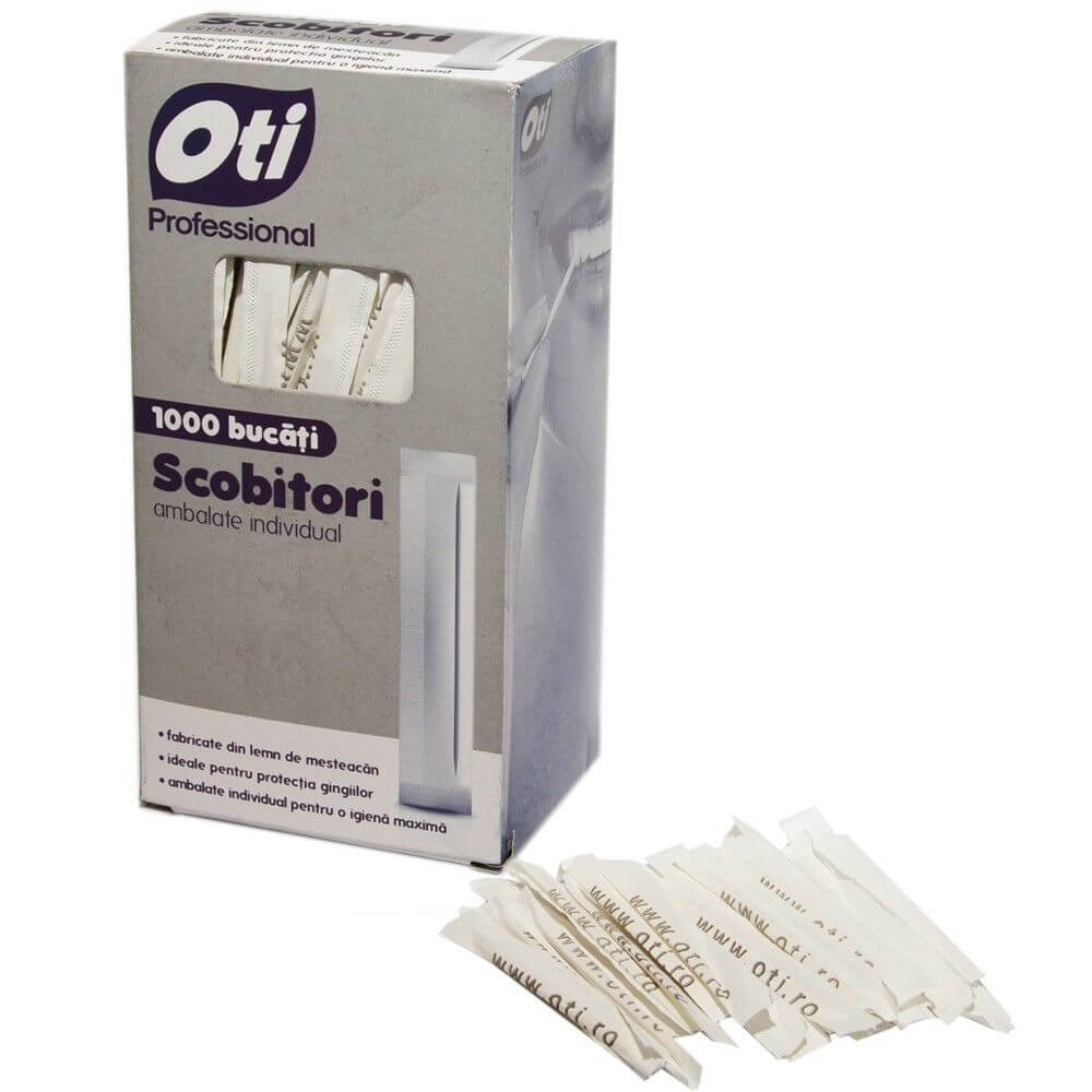 Scobitori din Lemn OTI, 1000 Buc/Set, Lungime 65 mm, Ambalate Individual, Scobitori din Lemn, Scobitori pentru Petreceri, Scobitori pentru Aperitive, Scobitori Festive, Scobitori pentru Picnic