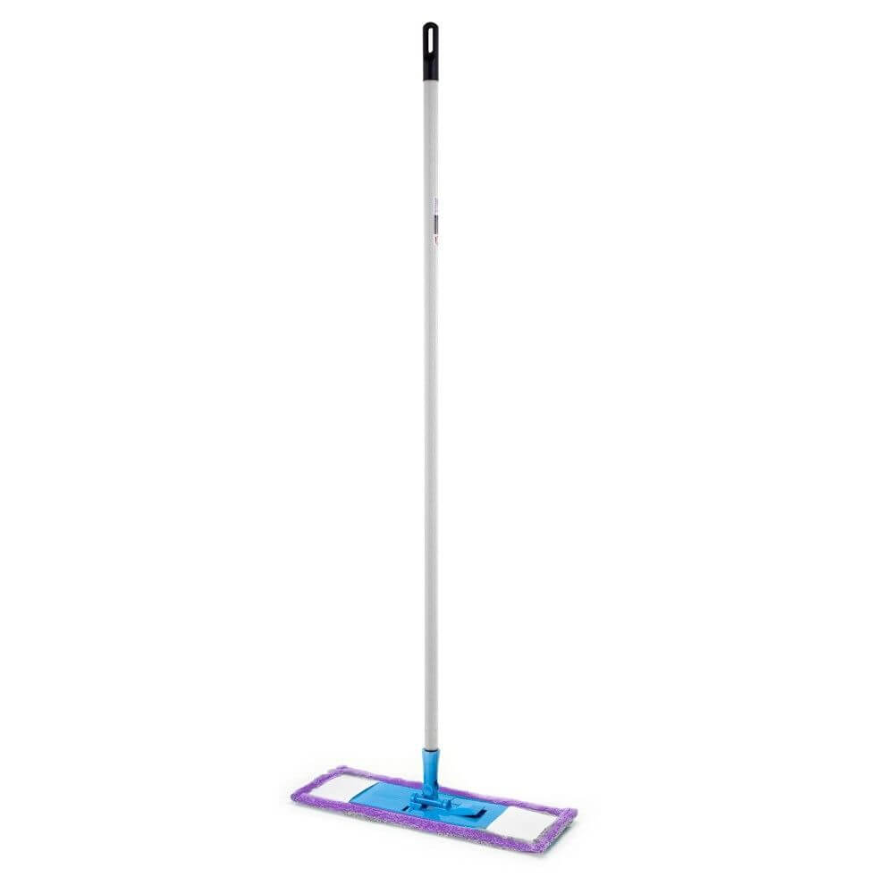 Mop Plat Economic OTI, Coada Metalica de 120 cm, Microfibra, Culoare Alb/Mov, Mopuri Plate, Mopuri cu Coada Metalica, Mopuri Curatenie, Mopuri din Microfibra, Mop Plat Microfibra, Mopuri Menaj, Accesorii pentru Uz Casnic
