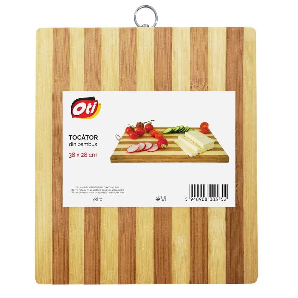 Tocator Lemn Bambus, 38x28 cm, Marimea L, Forma Dreptunghiulara, Culoare Natur, Suport de Lemn pentru Tocat, Tocator pentru Bucatarie, Tocatoare din Lemn, Fund de Lemn pentru Bucatarie, Fund Lemn pentru Taiat Legume, Ustensile pentru Bucatarie