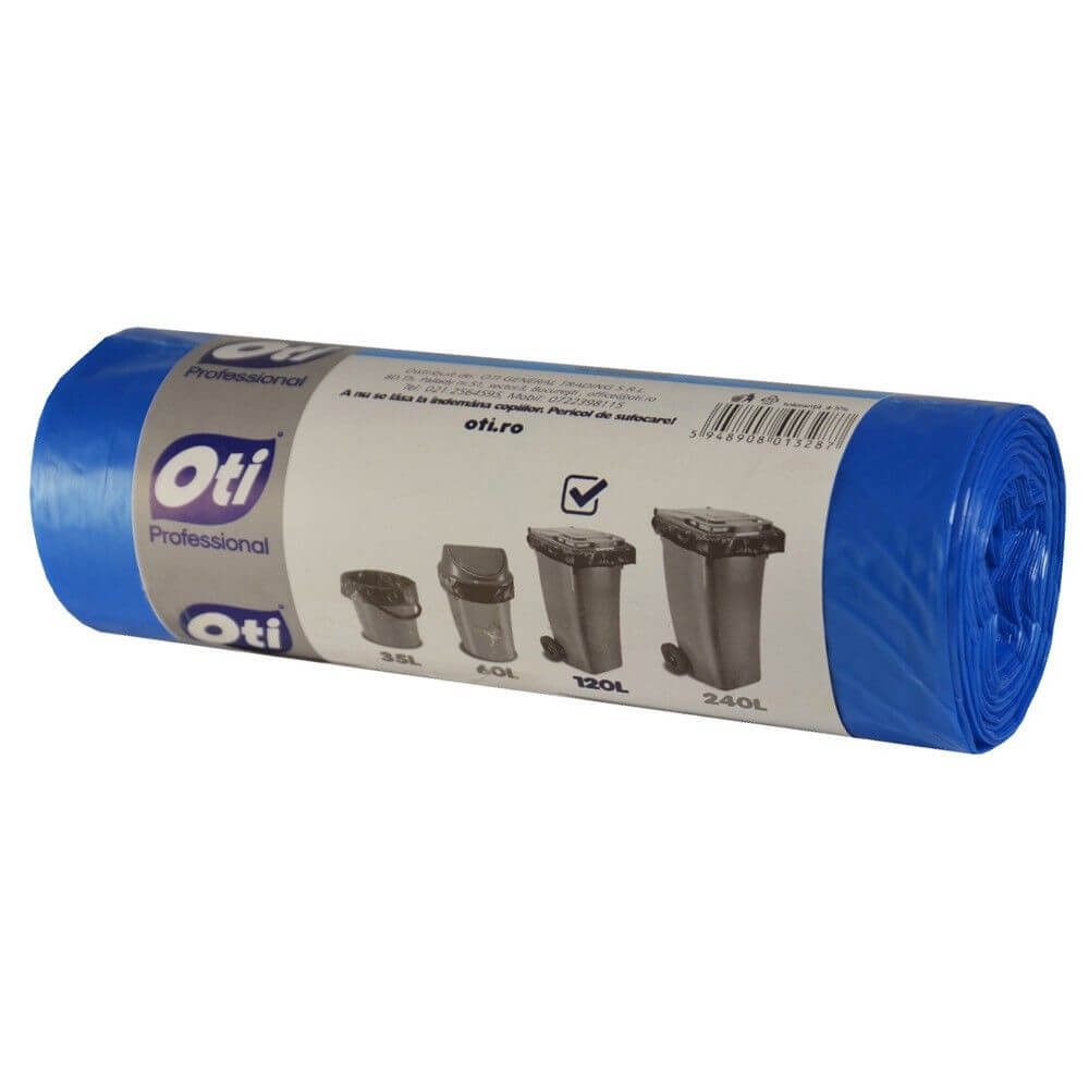 Saci OTI Colectare Selectiva, 120L, 70x110 cm, Albastru, 10 Buc/Rola, Hartie/Carton, Saci Menaj, Saci de Gunoi, Saci Menajeri 120L, Saci de Gunoi Plastic si Metal, Saci Colectare Selectiva