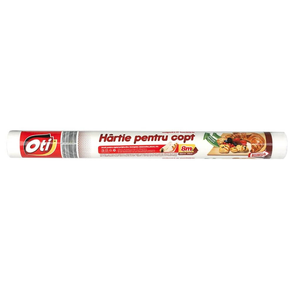 Hartie pentru Copt Oti, 38cm x 8m, Culoare Alba, Pergament pentru Tavi, Hartie Cerata de Copt, Hartie de Copt in Rola, Hartie Pergament pentru Copt, Hartie de Copt Alba, Hartie de Copt Termorezistenta, Hartie de Copt Siliconata