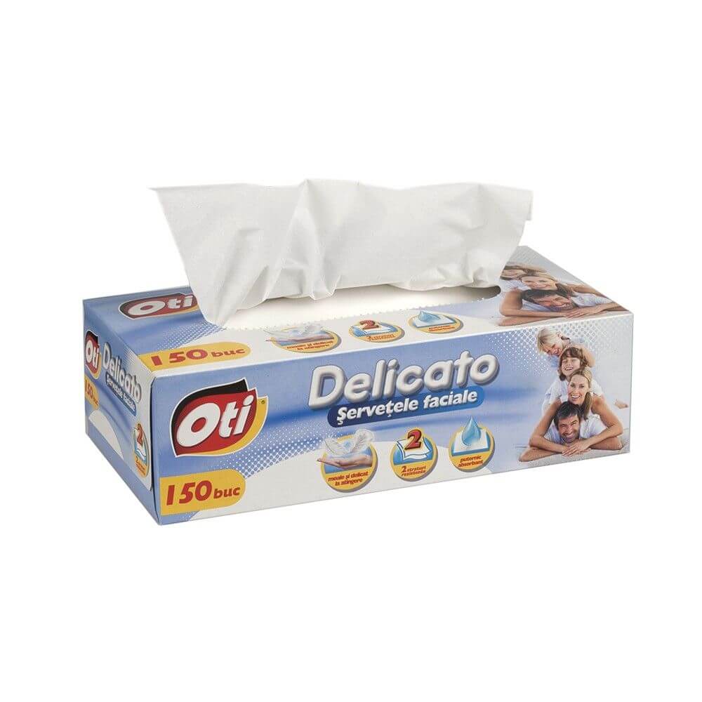 Servetele Faciale OTI Delicato, 2 Straturi, 150 Servetele/Cutie, Celuloza, Servetele Demachiante Uscate, Servetele Uscate la Cutie, Servetele Faciale la Cutie, Servetele Oti Delicato, Servetele Faciale Uscate, Servetele Puternic Absorbante