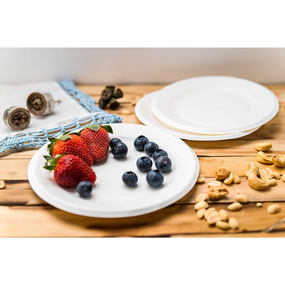 Farfurie Rotunda Biodegradabila, 17.5 cm, 50 Buc/Set, Trestie de Zahar, Farfurie Biodegradabila din Trestie de Zahar, Farfurie Patrata Biodegradabila, Farfurii Ecologice, Farfurii Biodegradabile de Unica Folosinta