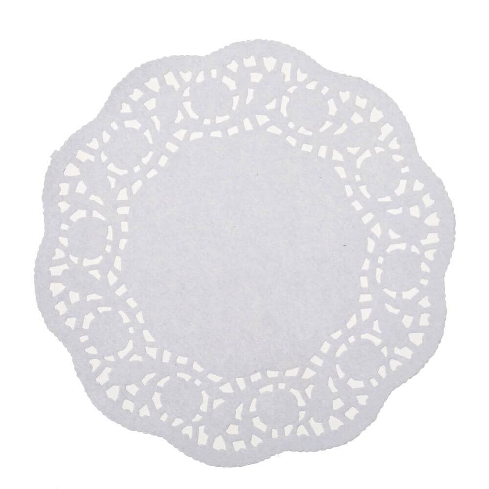 Hartie Dantelata Rotunda, Diametru 21.5 cm, 100 Buc/Set, Greutate 40 g/mÂ², Culoare Alba, Hartii Dantelate, Hartie Decorativa, Forme Rotunde Hartie pentru Cesti, Hartie Decorativa pentru Prajituri, Hartie pentru Cani si Pahare, Hartie Dantelata Tort