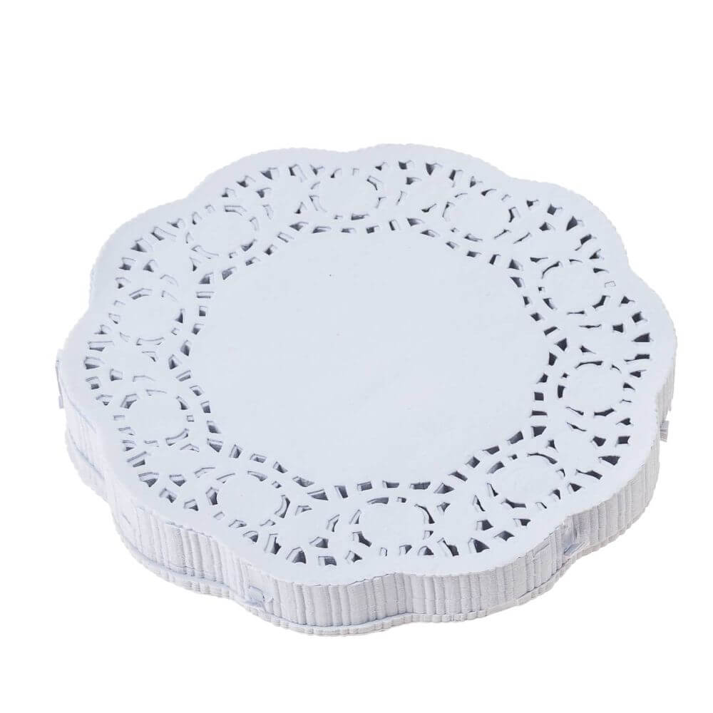 Hartie Dantelata Rotunda, Diametru 30 cm, 100 Buc/Set, Greutate 40 g/mÂ², Culoare Alba, Hartii Dantelate, Hartie Decorativa, Forme Rotunde Hartie pentru Cesti, Hartie Decorativa pentru Prajituri, Hartie pentru Cani si Pahare, Hartie Dantelata Tort