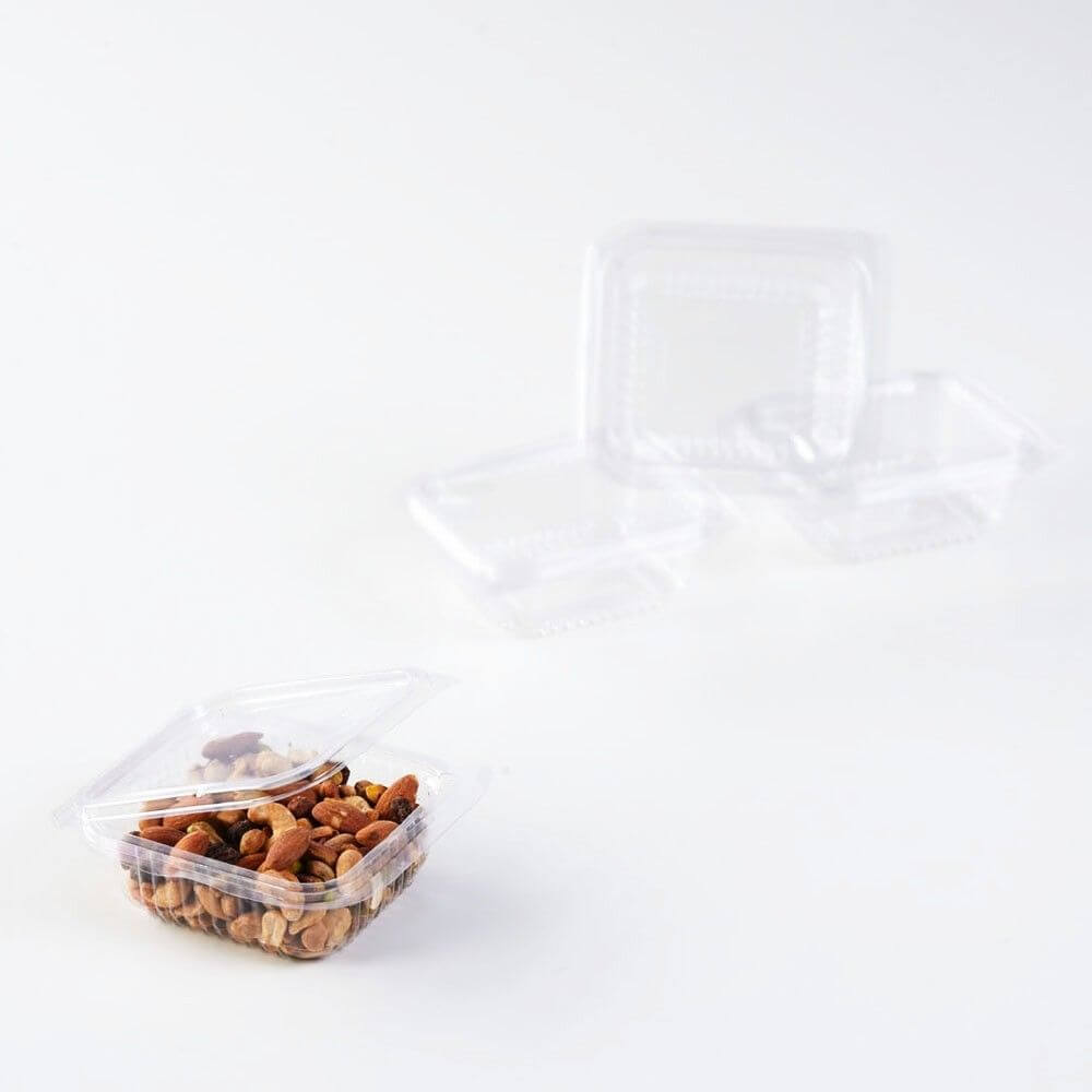 Caserole Capac Atasat, 120x110x45 mm, 100 Buc/Set, 250 ml, Plastic Transparent, Caserole de Unica Folosinta, Caserole cu Capac din Plastic, Caserole din Plastic, Caserole Catering, Caserola cu Capac, Caserole din Plastic Unica Folosinta