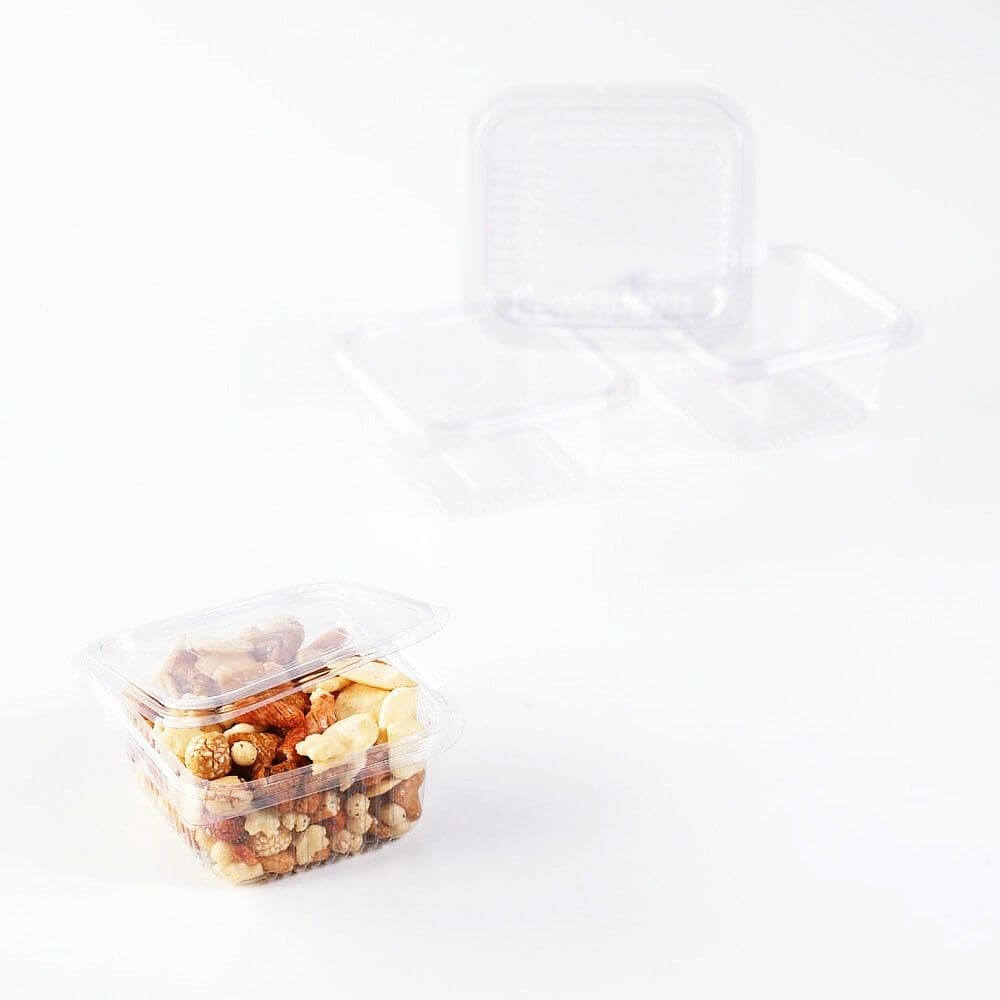 Caserole Capac Atasat, 130x125x60 mm, 100 Buc/Set, 500 ml, Plastic Transparent, Caserole de Unica Folosinta, Caserole cu Capac din Plastic, Caserole din Plastic, Caserole Catering, Caserola cu Capac, Set de Caserole din Plastic