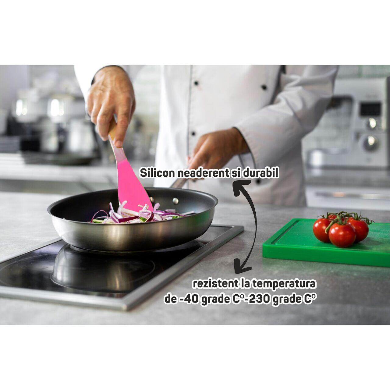 Paleta Din Silicon Pentru Ornat, Maner Din Plastic Cu Spatula Atasata, Culoare Roz