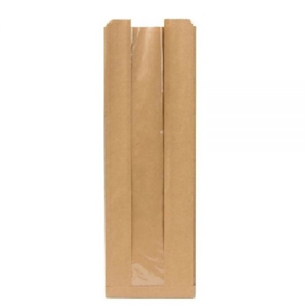 Pungi din Hartie cu Fereastra BOPP, 10x5x34 cm, 1000 Buc/Bax, pentru Patiserii si Brutarii