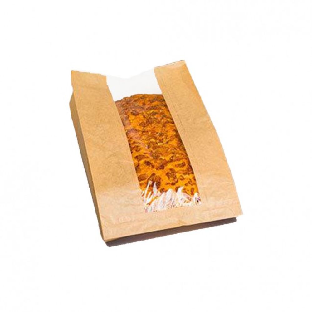 Set 1000 de Pungi din Hartie cu Fereastra BOPP, 15x5x25 cm, pentru Patiserii si Brutarii, Pungi cu Fereastra, Pungi Hartie cu Fereastra BOPP, Pungi Natur Hartie pentru Patiserii si Brutarii, Pungi Hartie Kraft cu Fereastra