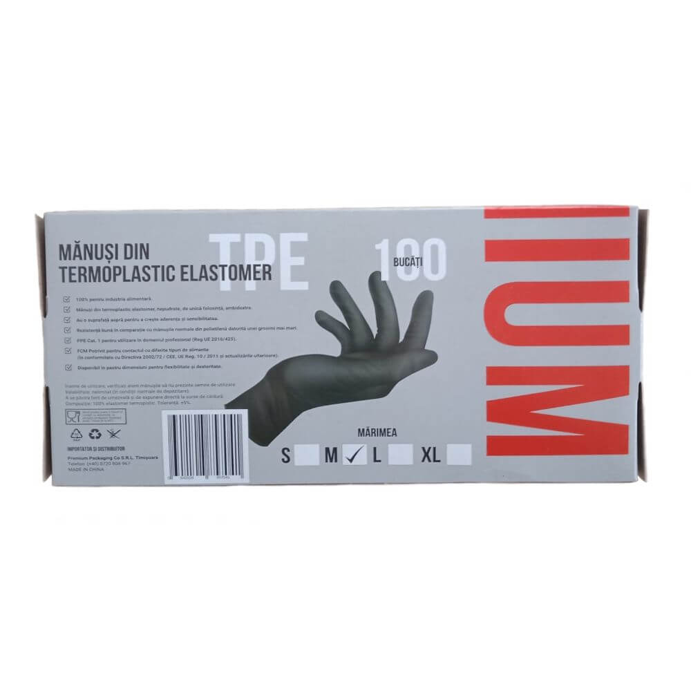 Set 100 Manusi TPE Nepudrate, M, de Unica Folosinta, Negre