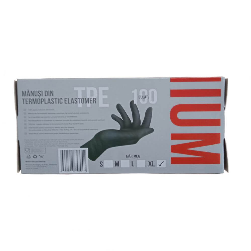 Set 100 Manusi TPE Nepudrate, XL, de Unica Folosinta, Negre