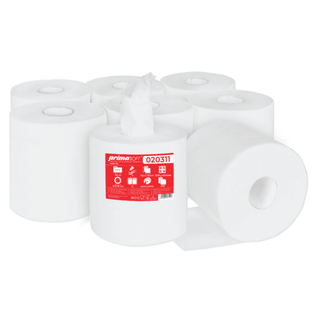 Prosop Rola Hartie Alba, 110m - 2 Straturi, 193x240mm, 6 Role/bax, Prima Soft Maxi 110