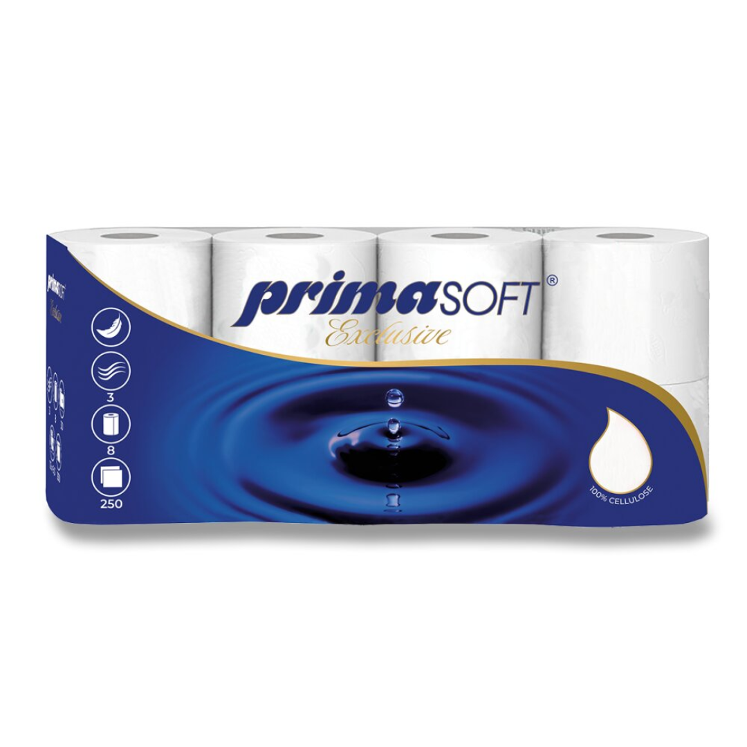 Hartie Igienica Alba, 100% Celuloza, 3 Straturi, 30m X 9.4cm, 8 Role/bax, Prima Soft Exclusive 250