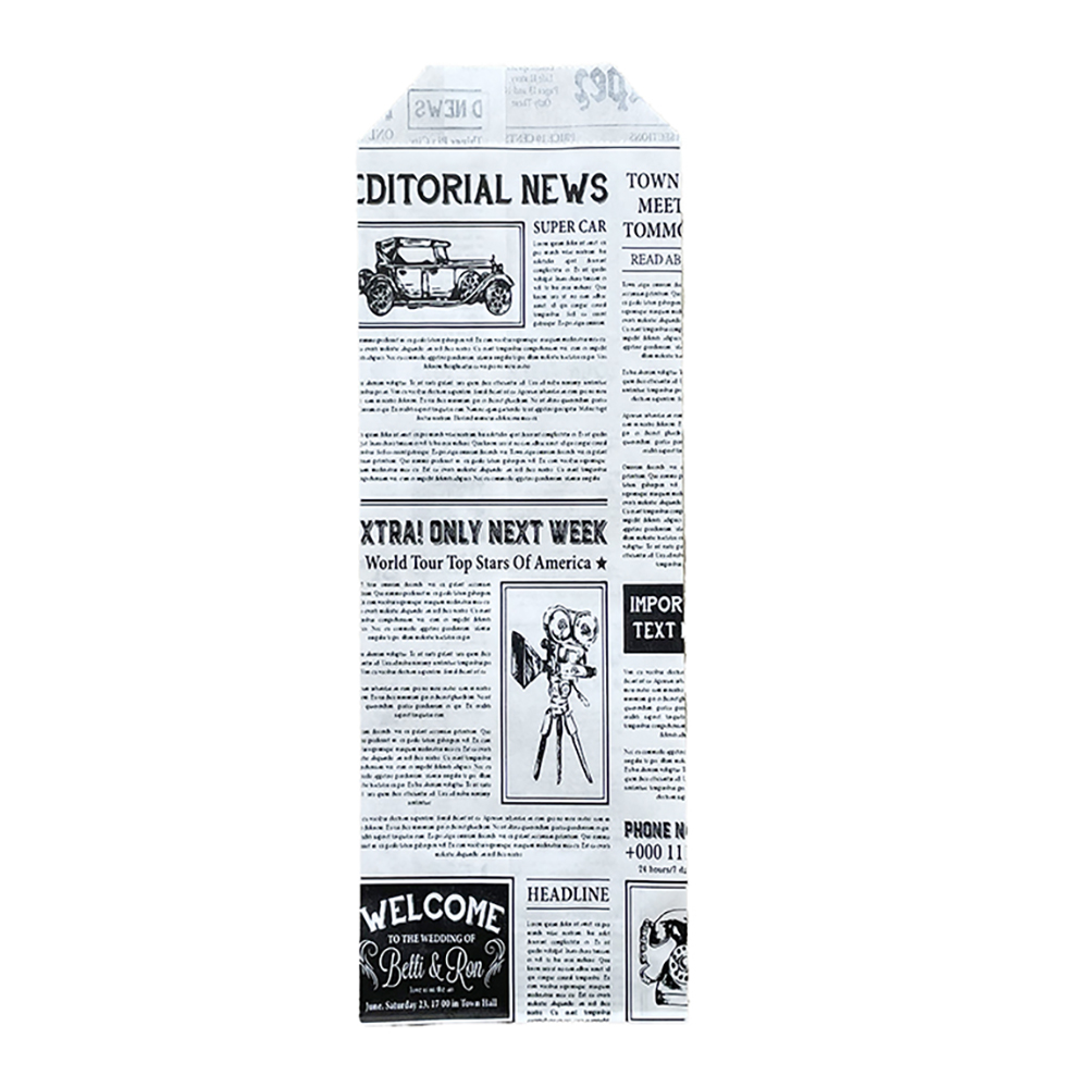 Set 2000 Plicuri Albe pentru Tacamuri cu Model Ziar, 40 g/m2, Hartie Imprimata, Punga pentru Tacamuri, Pungi pentru Tacamuri, Bax de Pungi pentru Tacamuri, Baxuri de Pungi pentru Tacamuri, Plic pentru Tacamuri