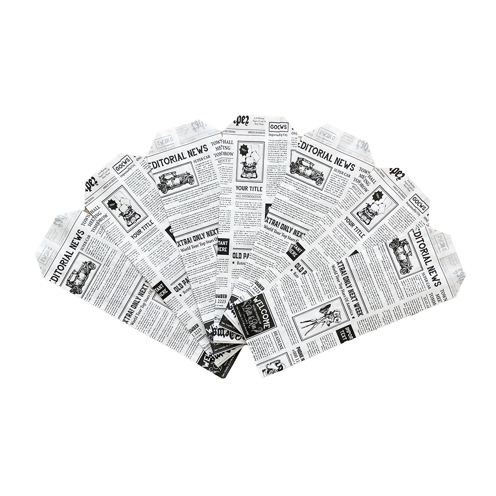 Set 2000 Plicuri Albe pentru Tacamuri cu Model Ziar, 40 g/m2, Hartie Imprimata, Punga pentru Tacamuri, Pungi pentru Tacamuri, Bax de Pungi pentru Tacamuri, Baxuri de Pungi pentru Tacamuri, Plic pentru Tacamuri