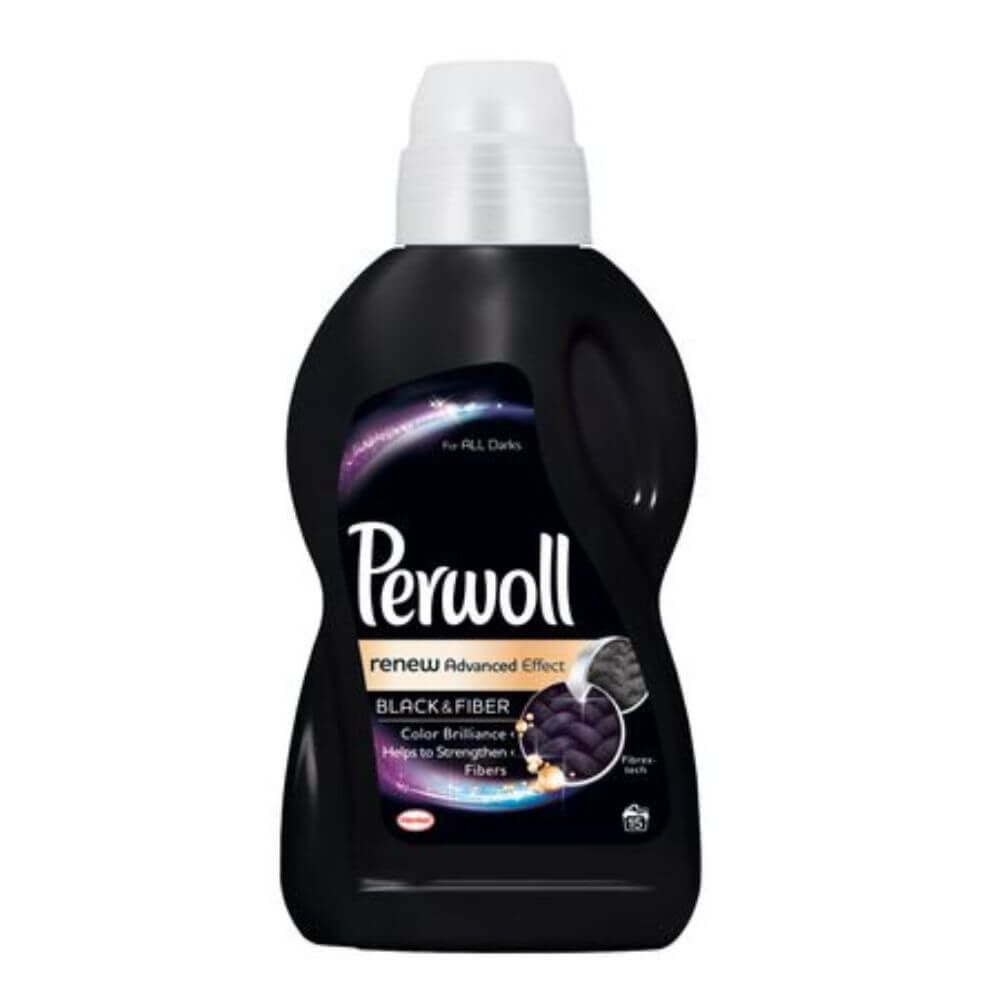 Detergent Lichid Rufe Negre PERWOLL Black &amp; Fiber, 900 ml pentru 15 Spalari, Detergent Lichid pentru Haine Negre, Solutii Curatare a Hainelor Negre, Detergent Lichid pentru Rufe, Solutii Spalat Haine Negre, Detergenti Ingrijire Tesaturi Negre