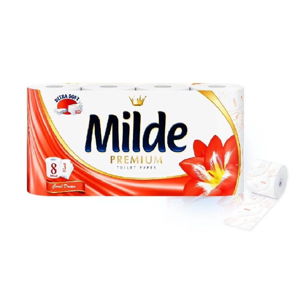 Hartie Igienica Milde Coral Dream, 3 Straturi, 8 Role/Bax, 150 Foi/Rola, Latime 95 cm, Hartie cu Parfum Floral, Hartie Igienica Parfumata, Hartie Igienica la Bax, Hartie Igienica Alba, Hartie Igienica Milde