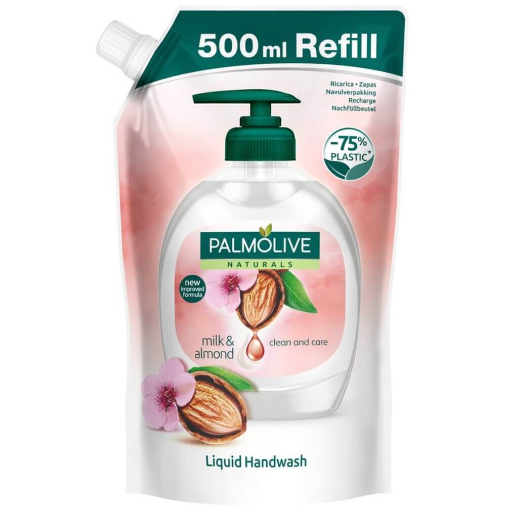 Rezerva Sapun Lichid PALMOLIVE Milk &amp; Almond, Cantitate 500 ml, Parfum de Migdale, Rezerve de Sapun Lichid, Rezerve de Sapunuri Lichide, Rezerve Sapun pentru Recipiente cu Pompita, Rezerva Sapun pentru Maini Uscate