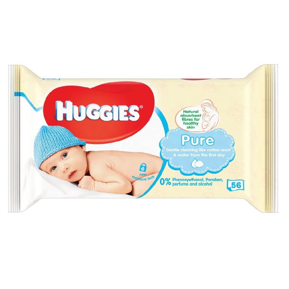 Servetele Umede Copii Huggies Baby Pure, 56 Buc/Pachet, fara Alcool, Parfum si Parabeni, Servetele Umede pentru Copii, Servetele Umede Baby, Servetele Umede Naturale, Servetele Umede Huggies, Servetele Umede Bebelusi