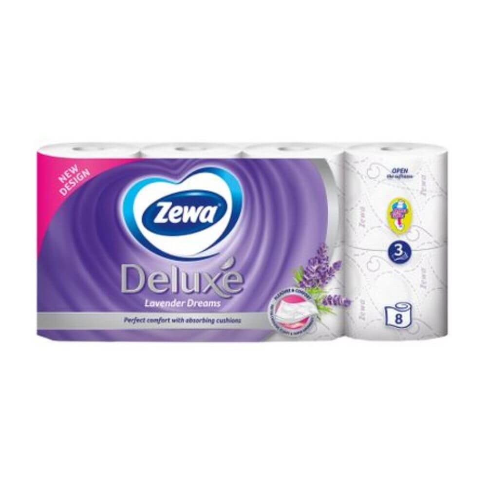 Hartie Igienica Alba Zewa Deluxe in 3 Straturi, 8 Role/Bax, 150 Foi/Rola, Latime 94 mm, Parfum de Lavanda, Hartie Igienica Parfumata, Hartie Igienica cu Parfum de Lavanda, Hartie Igienica Alba, Hartie Igienica Simpla la Bax Hartie Igienica Alba Zewa Deluxe in 3 Straturi, 8 Role/Bax, 150 Foi/Rola, Latime 94 mm, Parfum de Lavanda, Hartie Igienica Parfumata, Hartie Igienica cu Parfum de Lavanda, Hartie Igienica Alba, Hartie Igienica Simpla la Bax