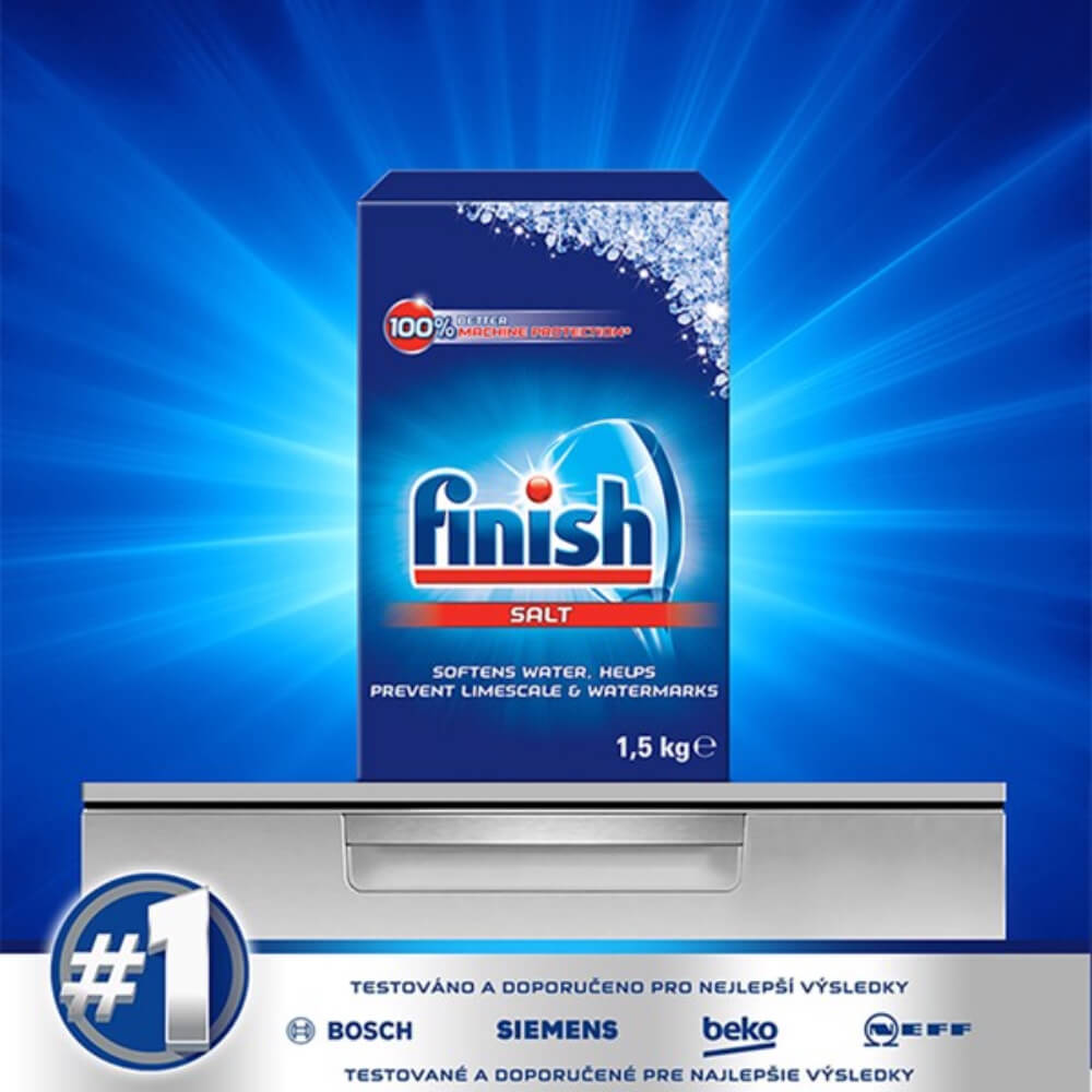 FINISH Sare Speciala pentru Masina de Spalat Vase, 1.5 kg, Solutie Pudra, Protectie Superioara Masinii de Spalat, Prevenire Calcar, Detergent Anticalcar, Sare pentru Masina de Spalat Vase, Pudra de Curatare Anticalcar