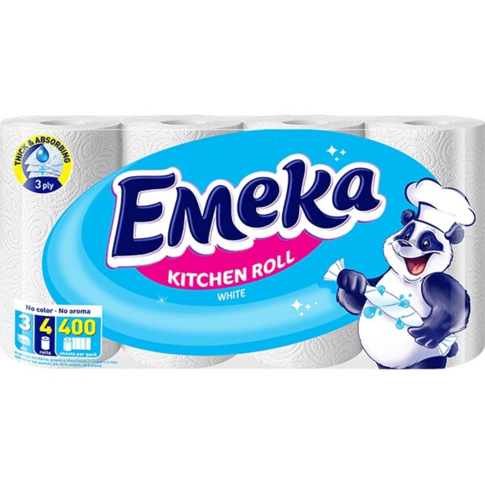 Prosoape de Hartie EMEKA White, 3 Straturi, 4 Role/Bax, Prosoape de Hartie, Prosoape Absorbante Hartie, Prosoape EMEKA, Role Prosoape de Hartie, Rola Servetele, Role Servetele Bucatarie