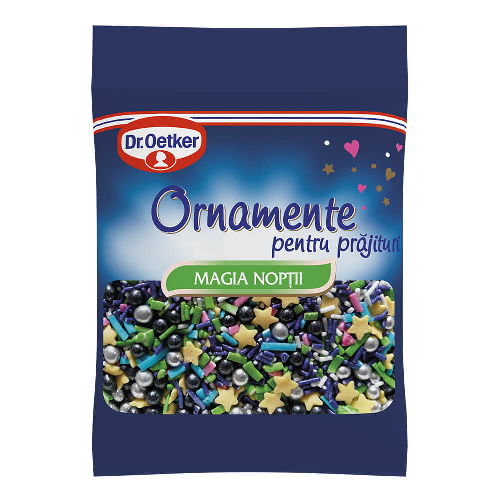 Ornamente Colorate pentru Prajituri DR. OETKER, Zahar, 30 g, Magia Noptii, Ornamente de Zahar, Ornamente pentru Deserturi, Stelute de Zahar pentru Prajituri, Ornamente pentru Dulciuri, Ornamente pentru Decor Deserturi, Stelute Colorate pentru Deserturi