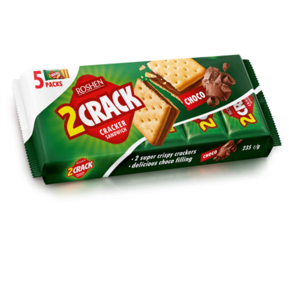 Biscuiti cu Umplutura de Ciocolata, Roshen 2 Crack, 235 g, Biscuiti cu Umplutura Roshen, Pachet de Biscuiti cu Ciocolata, Biscuiti cu Crema de Ciocolata, Biscuiti cu Crema de Cacao