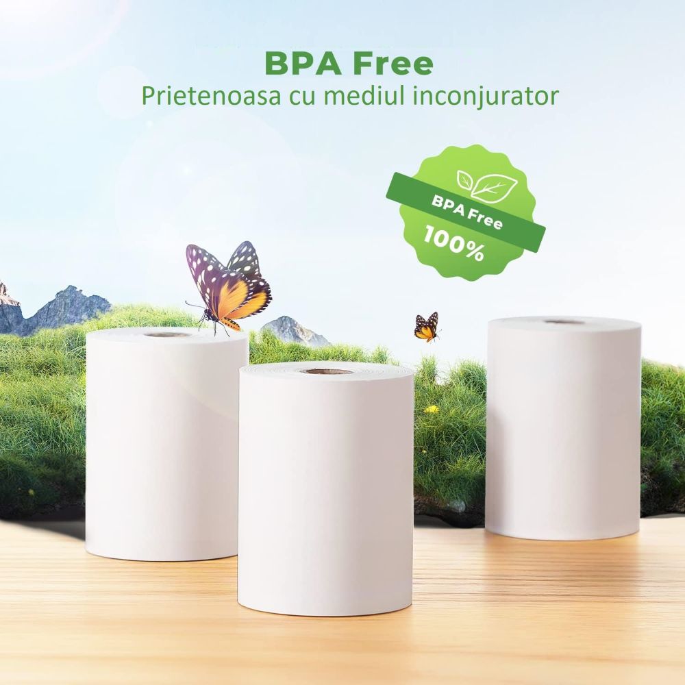 Set 10 Role Termice ROLLIS, 57mm x 12m, Hartie Termica 48 g/mÂ² fara Bisfenol A (BPA), Tub 12 mm