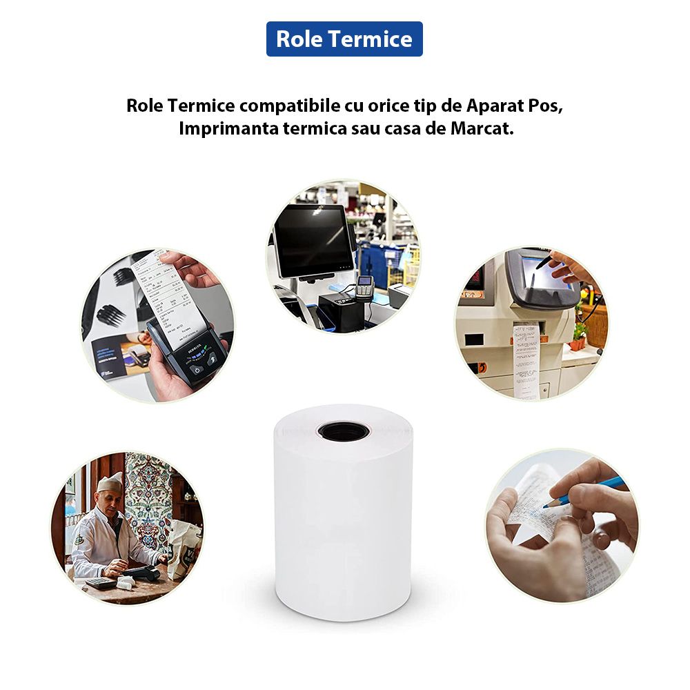 Set 10 Role Termice ROLLIS, 57mm x 9m, Hartie Termica 48 g/mÂ² fara Bisfenol A (BPA), Tub 12 mm