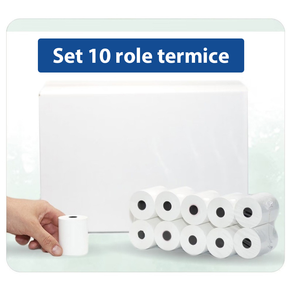 Set 10 Role Termice ROLLIS, 80mm x 40m, Hartie Termica 48 g/mÂ² fara Bisfenol A (BPA), Tub 12 mm