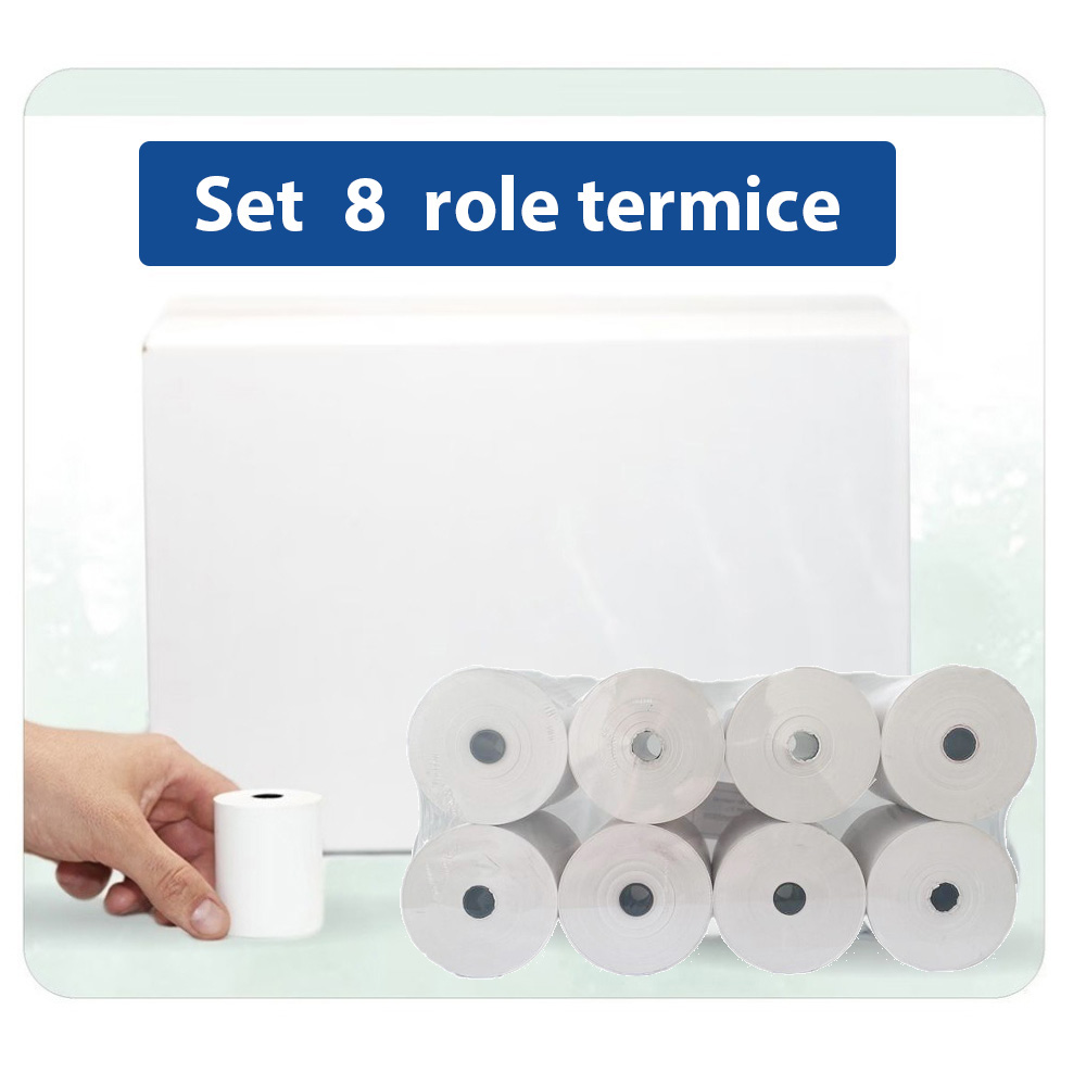 Set 8 Role Termice ROLLIS, 80mm x 80m, Hartie Termica 48 g/mÂ² fara Bisfenol A (BPA), Tub 12 mm