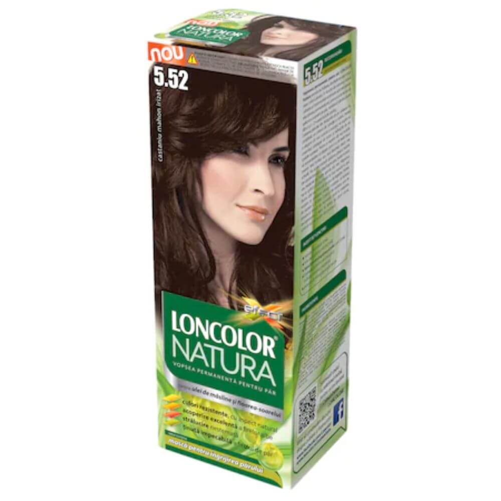Vopsea de Par Permanenta LONCOLOR Natura 5.52, Castaniu Mahon Irizat, 100 ml, Vopsea Par LONCOLOR, Vopsea Permanenta Par LONCOLOR, Vopsea Naturala, Vopsea Natura LONCOLOR, Vopsea LONCOLOR Natura
