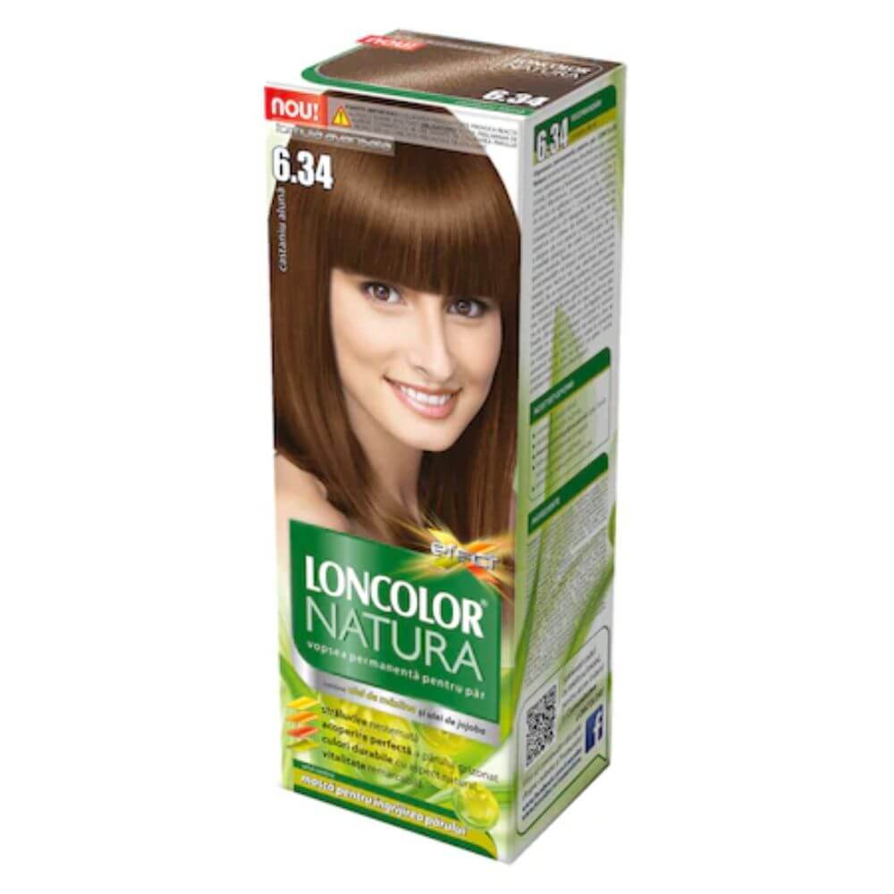 Vopsea de Par Permanenta LONCOLOR Natura 6.34, Castaniu Aluna, 100 ml, Vopsea Par LONCOLOR, Vopsea Permanenta Par LONCOLOR, Vopsea Naturala, Vopsea Natura LONCOLOR, Vopsea LONCOLOR Natura