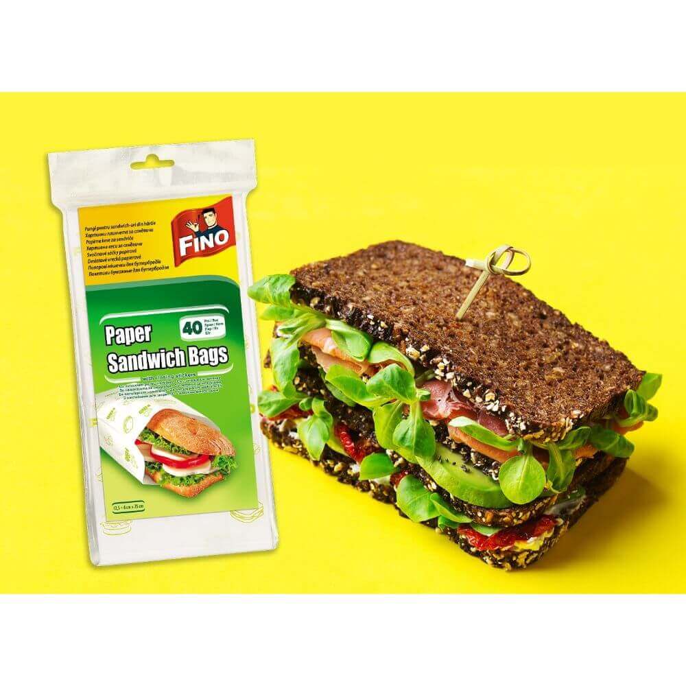 Pungi Sandwich Hartie Fino, 12.5x6x25 cm, 40 Buc/Set, Fino Pungi de Hartie pentru Sandwich, Pungi Alimentare Fino, Pungi Alimentare de Hartie, Pungi de Hartie pentru Senvisuri, Pungi Senvis, Pungi Alimente, Pungi Depozitare Alimente