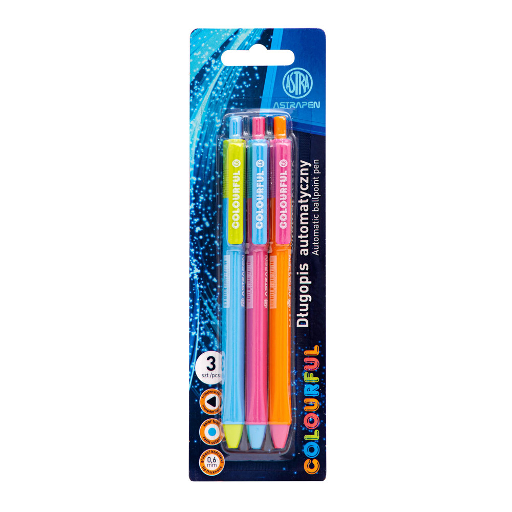 Pix Cu Mecanism Colorful, Varf 0.6, Scriere Albastra, 3 Bucati/blist